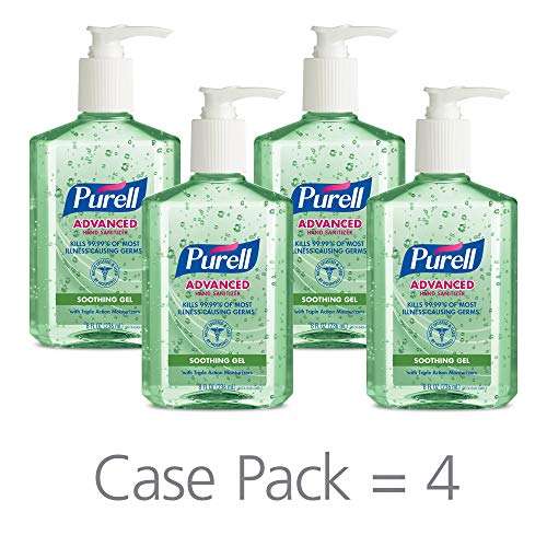 Product Cover PURELL Advanced Hand Sanitizer Soothing Gel for workplaces, Fresh Scent, with Aloe and Vitamin E- 8 fl oz Pump Bottle (Pack of 4) - 9674-06-EC