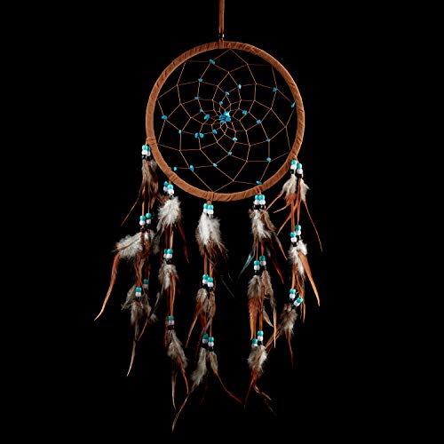 Product Cover Caught Dreams Dream Catcher ~ Brown Suedette with Turquoise Stones 8.5