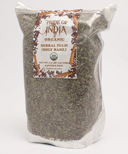Product Cover Pride Of India - Organic Tulsi Holy-Basil Herbal Tea, 3.53 oz (100gm) Whole Leaf