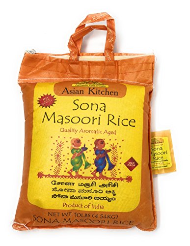 Product Cover Asian Kitchen Sona Masoori Aged Rice 10lbs Pound Bag (4.54kg) Short Grain Rice ~ All Natural | Gluten Free | Vegan | Indian Origin | Export Quality