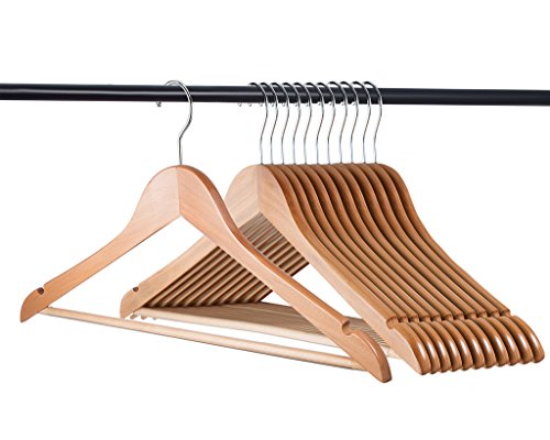 Product Cover Home-it (20 Pack Natural Wood Hangers - Solid Wood Clothes Hangers - Coat Hanger Wooden Hangers