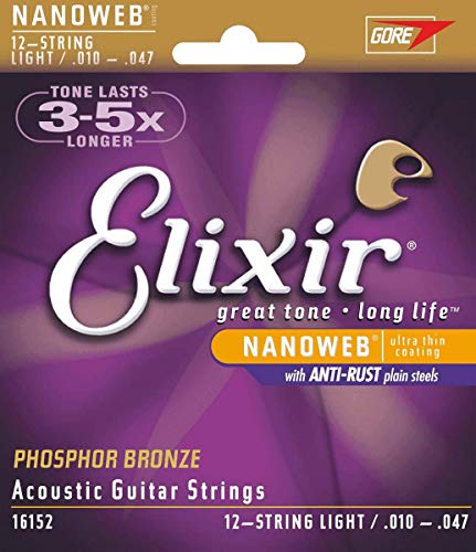 Product Cover Elixir Strings Phosphor Bronze 12-String Acoustic Guitar Strings w NANOWEB Coating, Light (.010-.047)