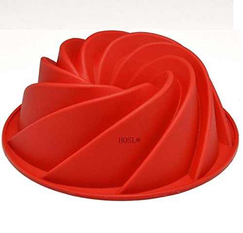 Product Cover HOSL Red Large Spiral shape Bundt Cake Pan Bread Chocolate Bakeware Silicone Mold