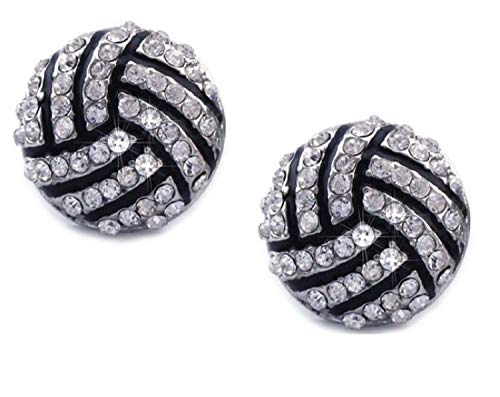 Product Cover Kenz Laurenz Volleyball Earrings Studs - Crystal Rhinestone Post Silver Bling