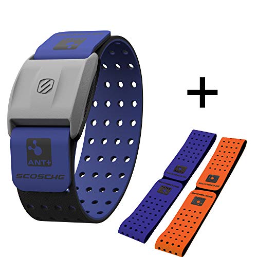 Product Cover Scosche Rhythm+ Heart Rate Monitor Armband- Optical Heart Rate Armband Monitor with Dual Band Radio ANT+ and Bluetooth Smart - Bonus Pack Includes Additional Free Armband (Blue)