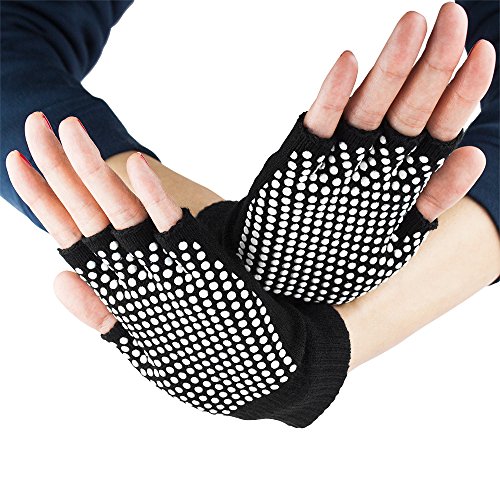 Product Cover Crown Sporting Goods Fingerless Yoga Gloves with Slip-Free Texturizing Beads, Black