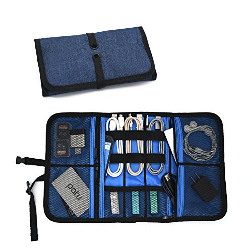 Product Cover Patu Roll Up Electronics Accessories Travel Gear Organizer Case, Portable Universal External Batteries Hard Drives Cables Cosmetics Kit Bag, Navy