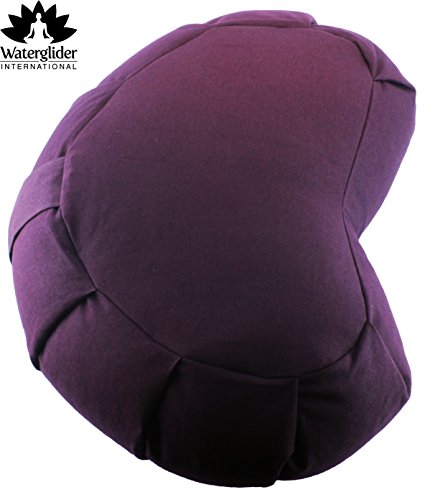 Product Cover Waterglider International Zafu Crescent: Meditation Pillow with USA Buckwheat Hull Fill, Certified Organic Cotton- 6 Colors (Plum)
