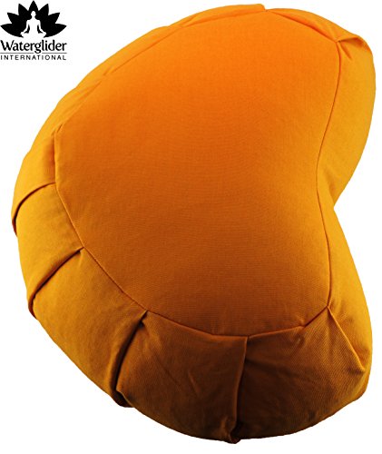 Product Cover Waterglider International Zafu Crescent: Meditation Pillow with USA Buckwheat Hull Fill, Certified Organic Cotton- 6 Colors (Orange Saffron)