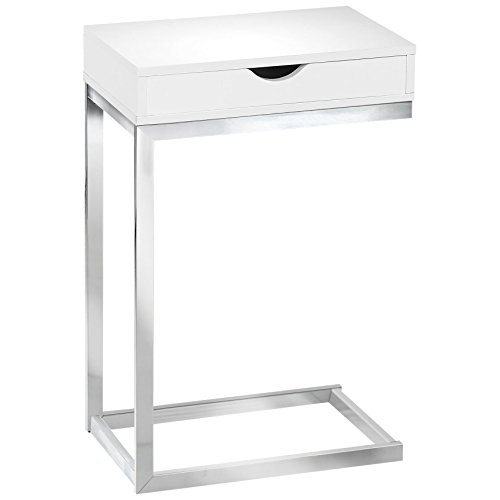 Product Cover Monarch Specialties C Accent Table with Drawer-Chrome Metal Base, White