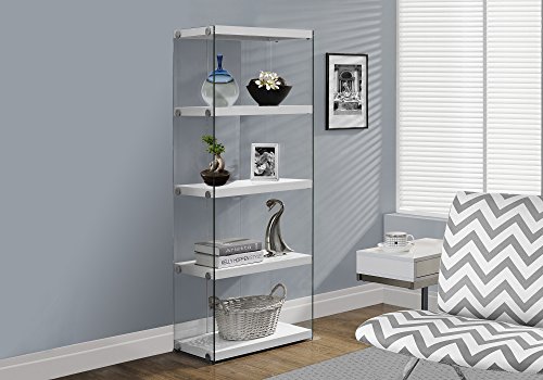 Product Cover Monarch Specialties I Bookcase-5-Shelf Etagere Bookcase Contemporary Look with Tempered Glass Frame Bookshelf, 60
