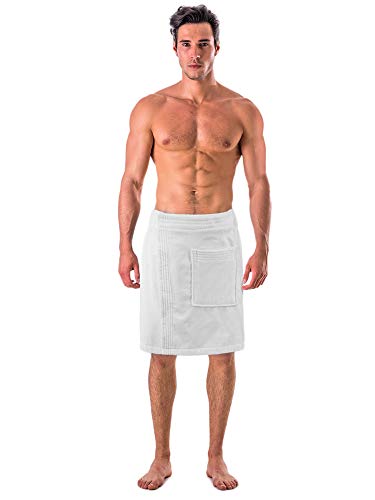 Product Cover Turkish Linen Men's Velour Cotton Terry Shower and Bath Towel Wrap (One Size) (White)