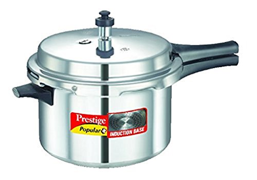 Product Cover Prestige P+5.5L Popular Plus Induction Base Aluminum Pressure Cooker, 5.5-Liter, Silver