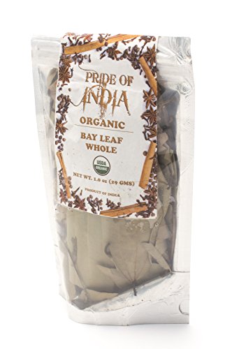 Product Cover Pride Of India- Organic Bay Leaf Whole- 1 oz (29 gm) Resealable Pouch- Certified Pure & Premium Quality Whole Spice - Best used in Soups, Meats, Fish, Tacos etc- Offers Best Value for Money