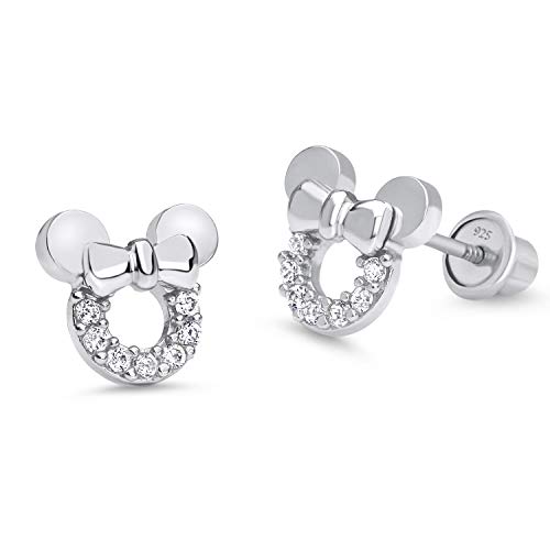 Product Cover 925 Sterling Silver Rhodium Plated Mouse Cubic Zirconia Screwback Baby Girls Earrings
