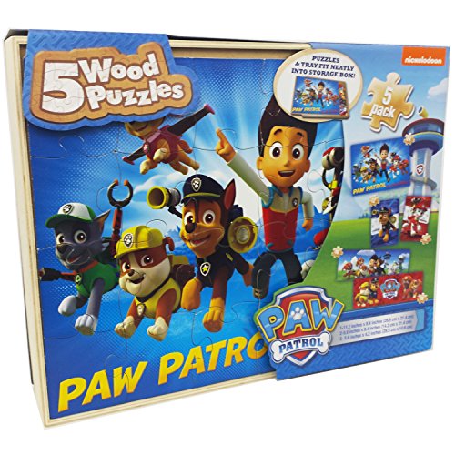 Product Cover Paw Patrol 5 Wood Jigsaw Puzzles in Wood Storage Box