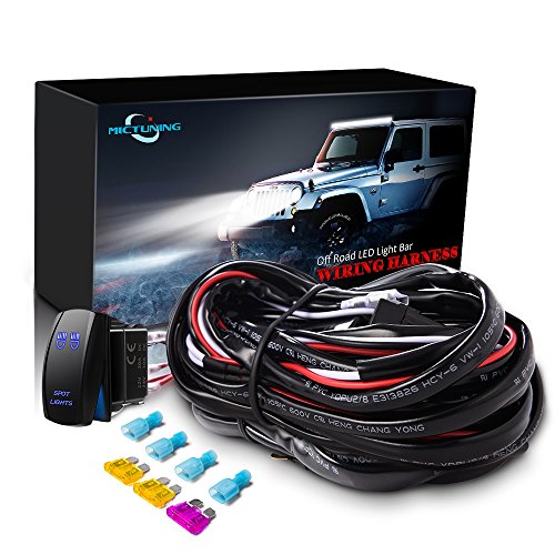 Product Cover MICTUNING LED Light Bar Wiring Harness Fuse 40Amp Relay ON-OFF spot light Rocker Switch Blue(2 Lead)