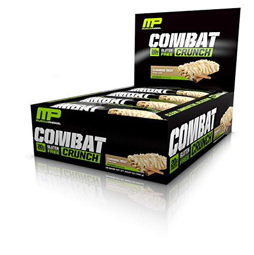 Product Cover MusclePharm Combat Crunch Protein Bar, Multi-Layered Baked Bar, Gluten-Free Bars, 20 g Protein, Low-Sugar, Low-Carb, Gluten-Free, Cinnamon Twist Bars, 12 Servings