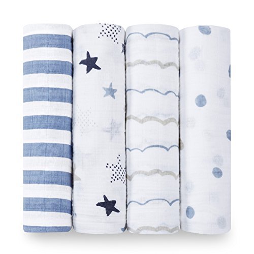 Product Cover aden + anais Swaddle Blanket | Boutique Muslin Blankets for Girls & Boys | Baby Receiving Swaddles | Ideal Newborn & Infant Swaddling Set | Perfect Shower Gifts, 4 Pack, Rock Star