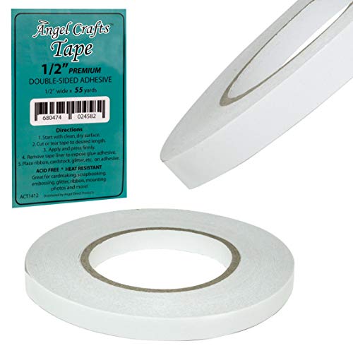 Product Cover Angel Crafts Acid-Free Double Sided Tape: Easy Tear 2 Sided Glue Adhesive Tape, Double-Sided Tape for Scrapbook and Card Making - 1 Roll, 0.5 Inches by 55 Yards by .09mm