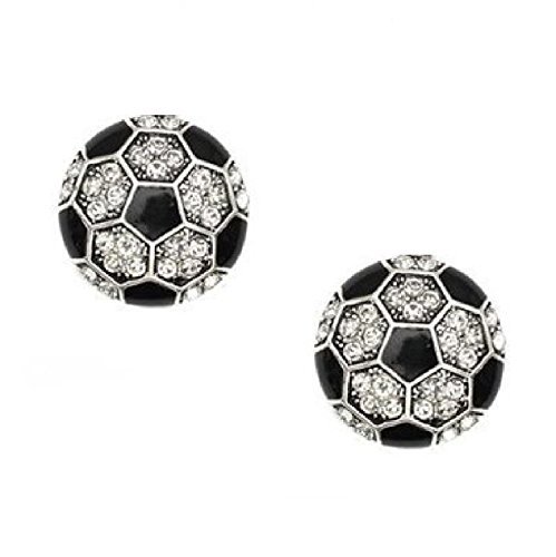 Product Cover Soccer Earrings Studs Crystal Rhinestone Post Silver 1/2 inch by Kenz Laurenz