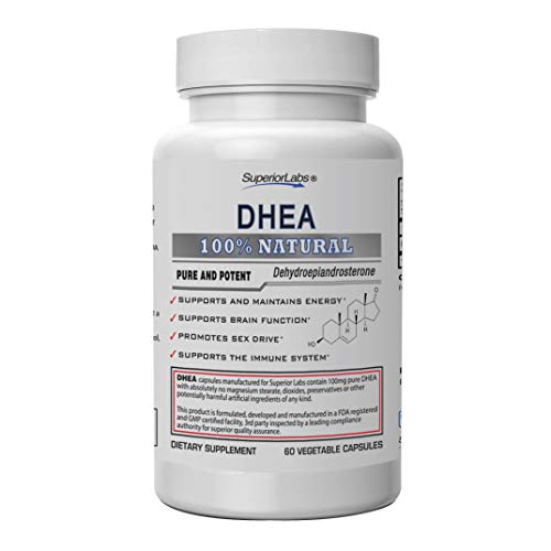 Product Cover Superior Labs - Extra Strength Natural DHEA - Non-GMO 100 mg Dose, 60 Vegetable Capsules - Promotes Healthy Aging in Men & Women - Helps Restores Youthful Energy Levels