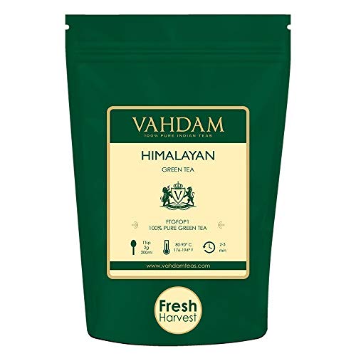 Product Cover VAHDAM, Green Tea Leaves from Himalayas (50 Cups), 100% Natural Tea, POWERFUL ANTI-OXIDANTS, Brew Hot Tea, Iced Tea or Kombucha Tea, Green Tea Loose Leaf, 3.53oz