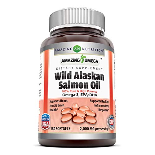 Product Cover Amazing Omega Wild Alaskan Salmon Oil - 2000 mg of Salmon Oil Per Serving, 180 Softgels (Non-GMO) - Supports Heart, Joint & Brain Health and Promotes Healthy inflammatory Response (180 Softgels)