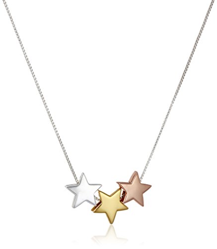 Product Cover Tri Colored Sterling Silver with Yellow and Rose Gold Flashed Three Star Pendant Necklace, 18