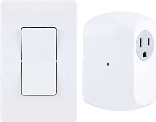 Product Cover GE Wireless Remote Wall Switch Control, No Wiring Needed, 1 Grounded Outlet, White Paddle, Plug-in, Upto 100ft Range, Ideal for Indoor Lamps, Small Appliances, and Seasonal Lighting, 18279, Other