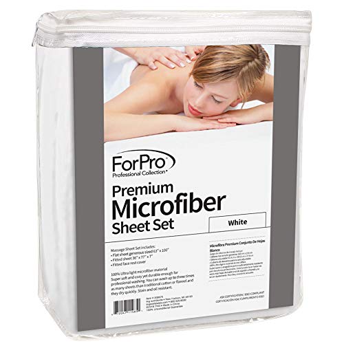 Product Cover ForPro Premium Microfiber 3-Piece Massage Sheet Set, White, Ultra-Light, Stain and Wrinkle-Resistant, Includes Massage Flat Sheet, Massage Fitted Sheet, and Massage Face Rest Cover