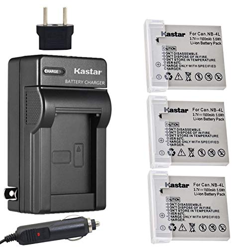 Product Cover Kastar Battery (3-Pack) and Charger Kit for Canon NB-4L, CB-2LV work with Canon PowerShot SD40, SD30, SD200, SD300, SD400, SD430, SD450, SD600, SD630, SD750, SD780 IS, SD940 IS, SD960 IS, SD1000, SD1100 IS, SD1100 IS, SD1400 IS, TX1, ELPH 1