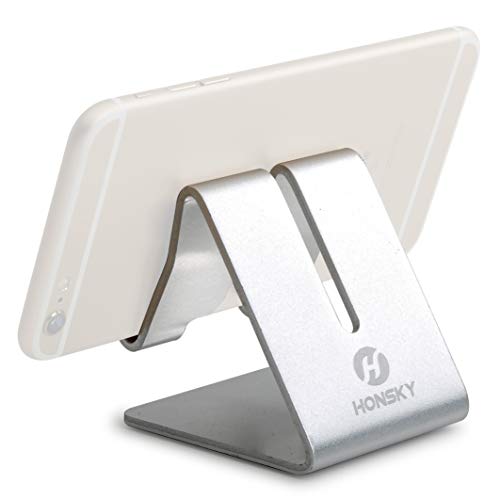 Product Cover Honsky Solid Portable Universal Aluminum Desktop Desk Stand Hands-Free Mobile Smart Cell Phone Holder Tablet Display Stand, Compatible with iPhone 7 6 Plus 5 Ipad iPod Touch Samsung, Silver