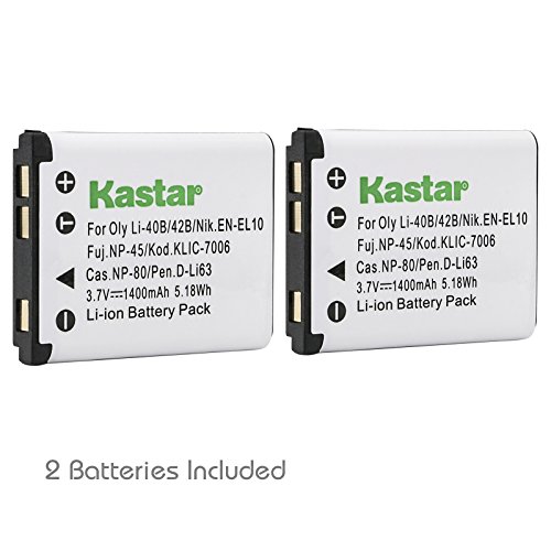 Product Cover Kastar 2 Pack Battery for Nikon EN-EL10 and Nikon S60 S80 S200 S210 S220 S230 S500 S510 S520 S570 S600 S700 S3000 S4000 S5100 Digital Camera as Fuji NP-45, Casio NP-80 D-Li108