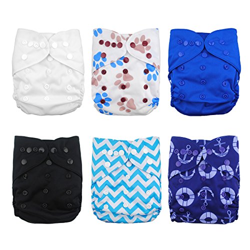 Product Cover Babygoal Baby Cloth Diaper Covers for Boys, Adjustable Reusable Washable 6pcs Diaper Covers for Fitted Diapers and Prefolds, Baby Shower Gift Sets 6DCF02