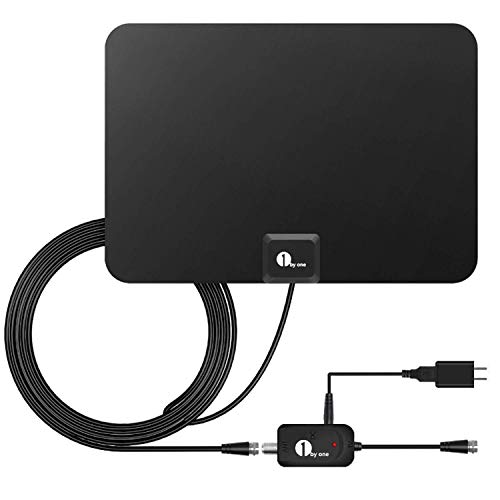 Product Cover 1byone Indoor Amplified HDTV Antenna [2019 Newest] with Long Range Support 4K 1080P & All Older TV's Indoor Powerful HDTV Amplifier Signal Booster, Paper-Thin Design with 16.5ft Coax Cable