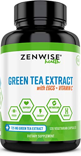 Product Cover Vegan Green Tea Extract with EGCG & Vitamin C - Antioxidant & Immune Supplement - Metabolism & Thermogenesis Booster for Weight Support - for Skin & Heart Health + Brain & Memory Boost - 120 Count