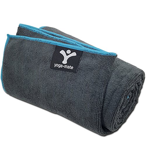 Product Cover Yoga Mate Soft, Sweat Absorbent, Non-Slip Bikram Yoga Mat Size Towel, Gray | Blue Trim