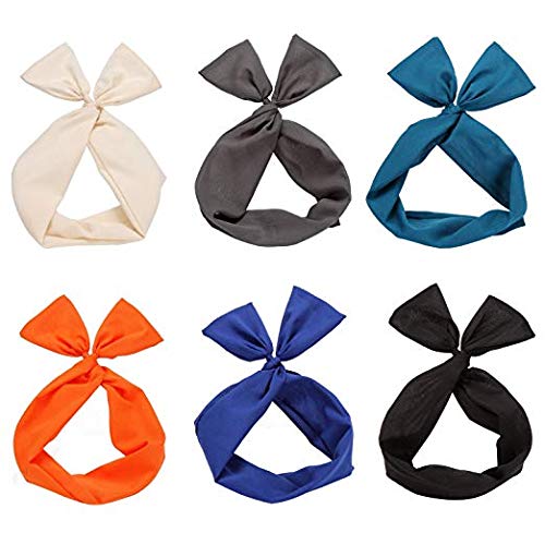Product Cover Twist Bow Wired Headbands Scarf Wrap Hair Accessory Hairband by Sea Team(6 Packs Solid)