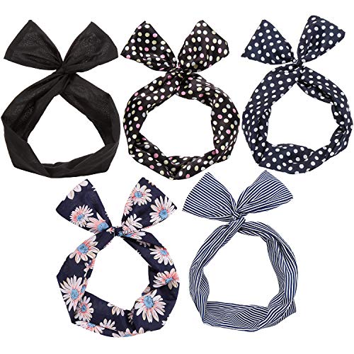 Product Cover Twist Bow Wired Headbands Scarf Wrap Hair Accessory Hairband by Sea Team (5 Packs) (Multicolored)