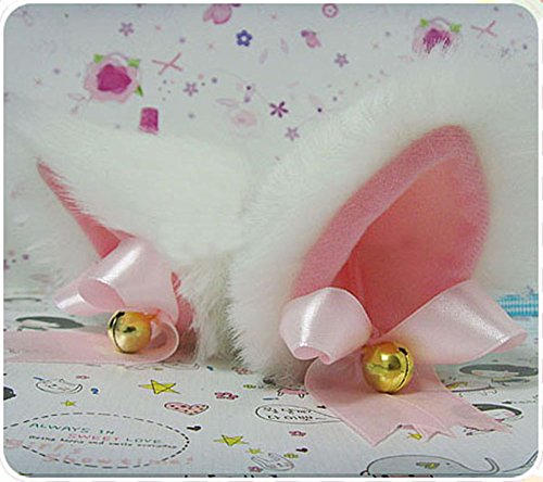 Product Cover Hot Sweet Lovely Anime Lolita Cosplay Fancy Neko Cat Ears Hair Clip White with Bell