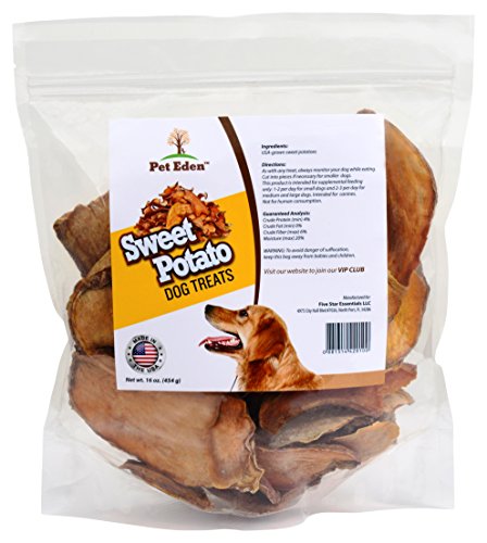 Product Cover Pet Eden Sweet Potato Dog Treats Made in USA Only, Grain Free Natural Healthy Snack Chews for All Dogs, 1 lb