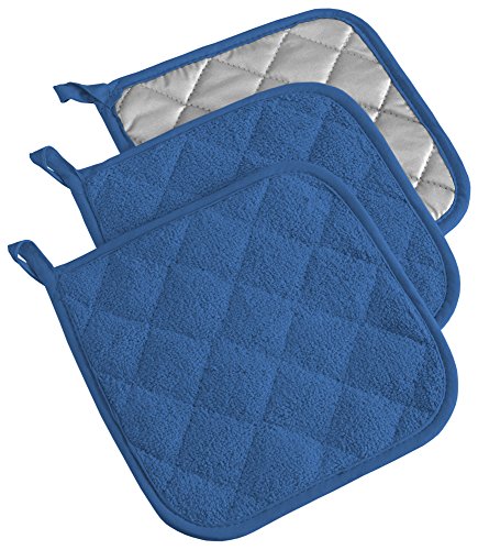 Product Cover DII 100% Cotton, Terry Pot Holder Set Machine Washable, Heat Resistant, 7 x 7, Blueberry, 3 Piece