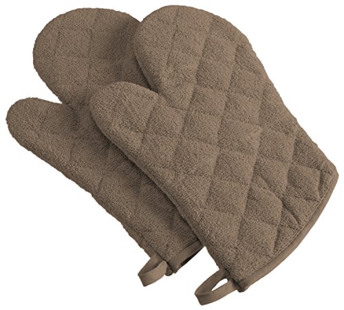 Product Cover DII 100% Cotton, Terry Oven Mitt Set Machine Washable, Heat Resistant, 7 x 13, Brown, 2 Piece