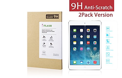 Product Cover iFlash® 2 Pack of Premium Tempered Glass Screen Protector For Apple iPad Air / iPad Air 2 with Retina Display (iPad 5th / 6th Generation) - Protect Your Screen from Scratches and Bubble Free - Maximize Your Resale Value - 99.99% Clarity an