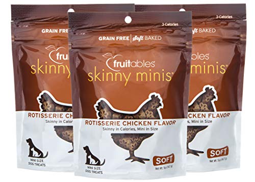 Product Cover Fruitables Skinny Minis Low Calorie 5 Ounce Rotisserie Chicken Soft & Chewy Dog Treats Pack of 3