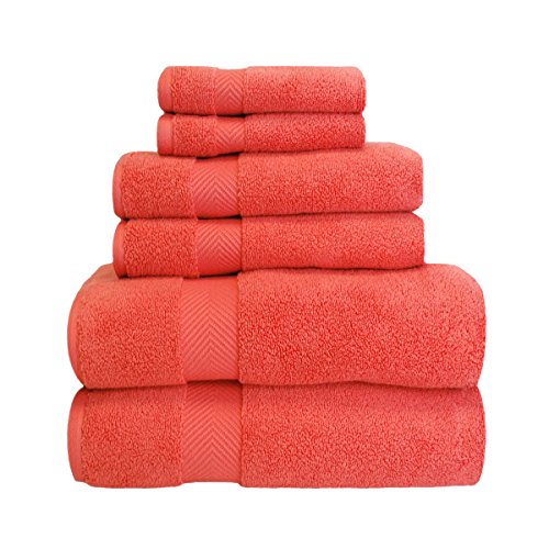 Product Cover Superior Zero Twist 100% Cotton Bathroom Towels, Super Soft, Fluffy, and Absorbent, Premium Quality 6 Piece Towel Set with 2 Washcloths, 2 Hand Towels, and 2 Bath Towels - Coral