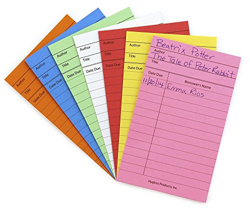 Product Cover Hygloss Products Library Checkout Cards - Bright Colored Due Date Note Cards - 3 x 5 Inches, 50 Pack