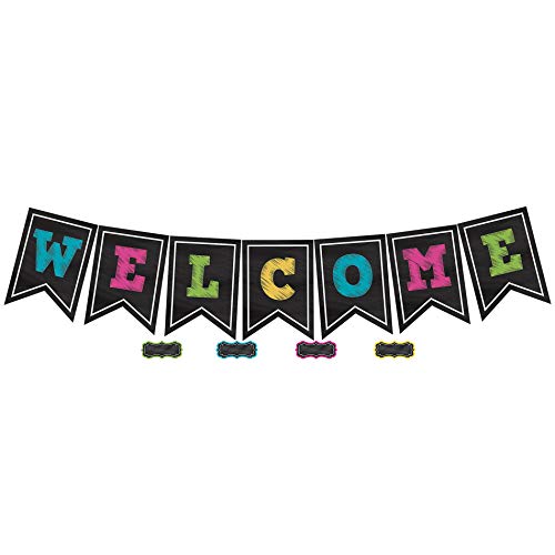 Product Cover Teacher Created Resources TCR5614 Chalkboard Brights Pennants Welcome Bulletin Board, Paper, Multi