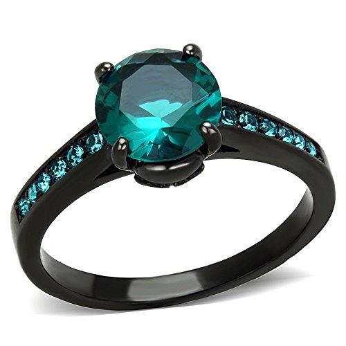 Product Cover Marimor Jewelry 2.16Ct Blue Green Zirconia Black Stainless Steel Engagement Ring Women's SZ 5-10